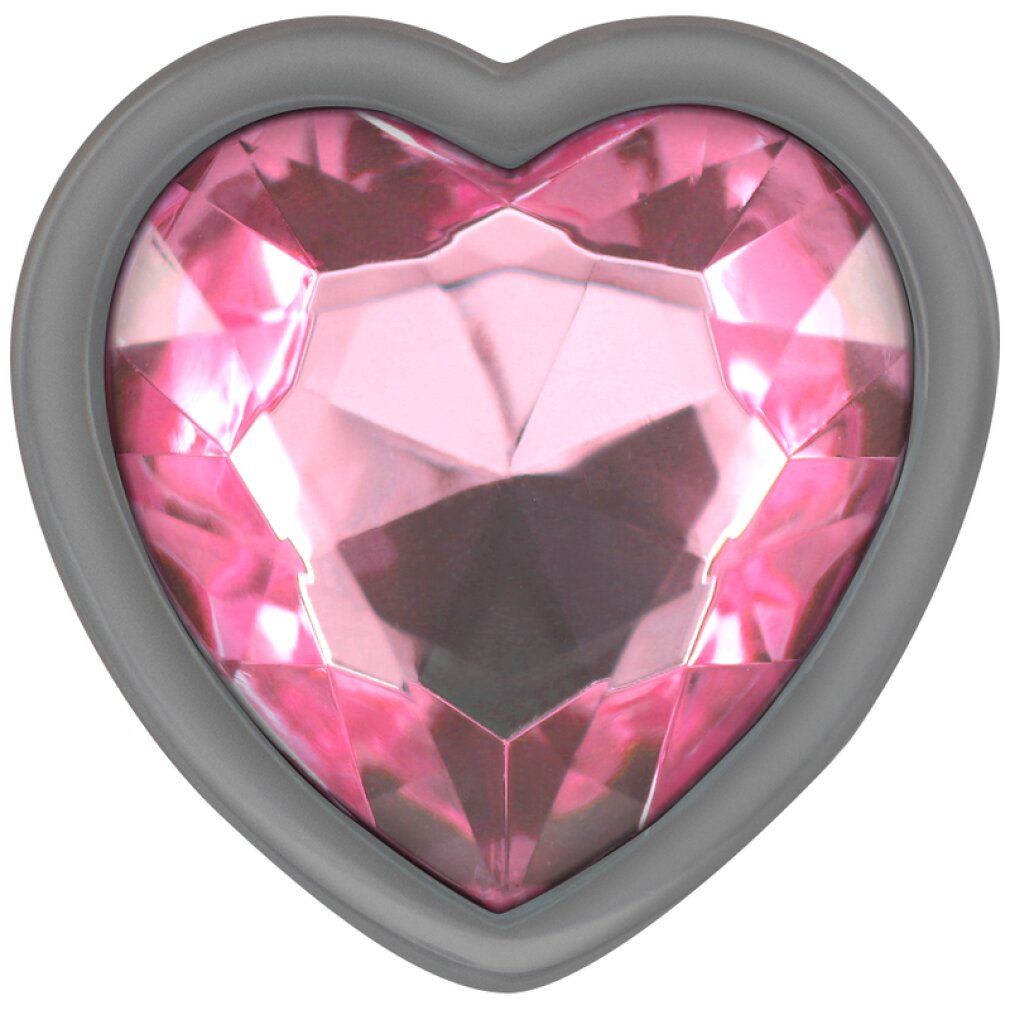 Close-up van de roze hartvormige kristal van een metalen anale plug.