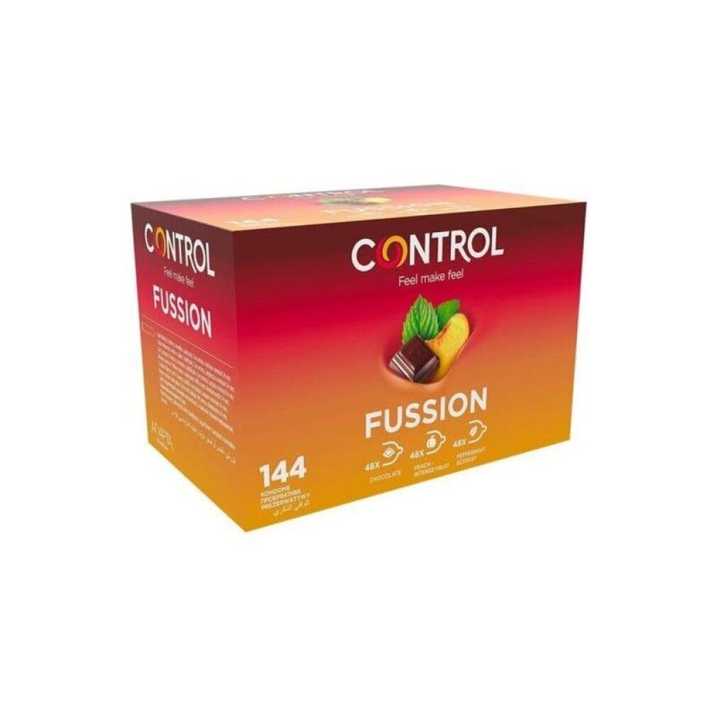 Boîte de 144 préservatifs de marque Control, saveur Fussion.
