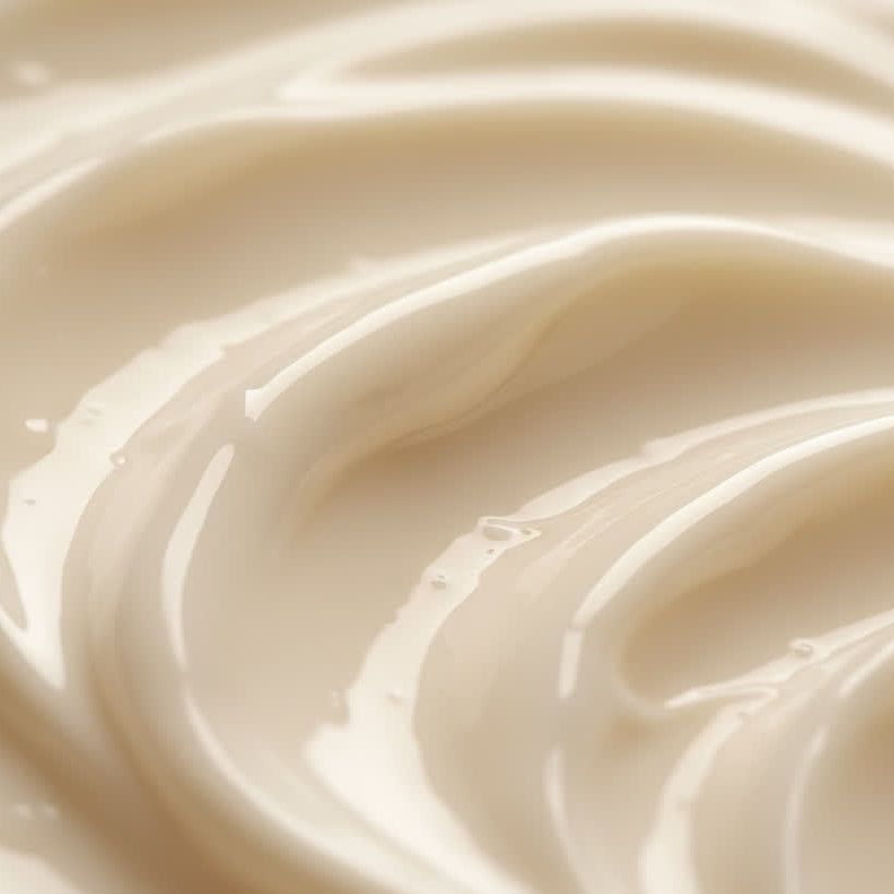 Close-up van romige, beige crème met een golvend oppervlak.