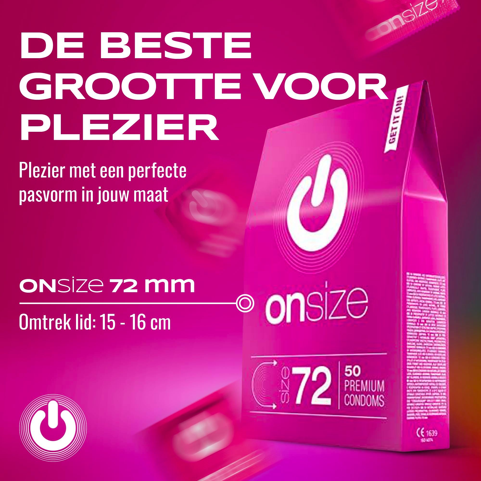 Verpakking ONsize 72mm, 50 premium condooms, roze.