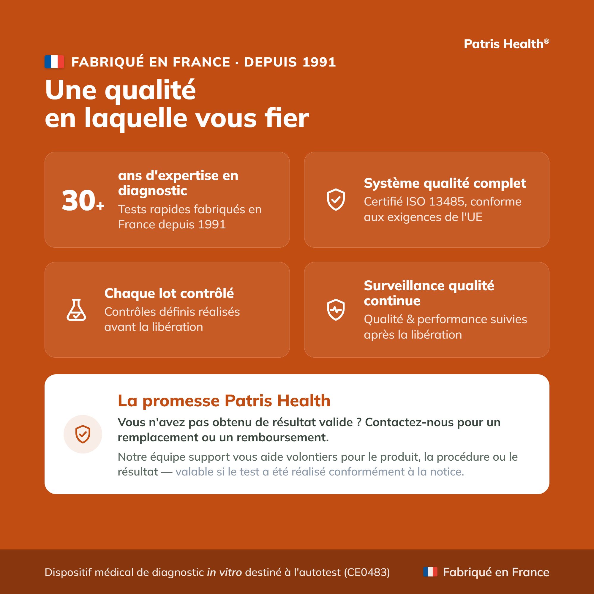 Boîte de test rénal avec informations sur l'utilisation et l'origine.