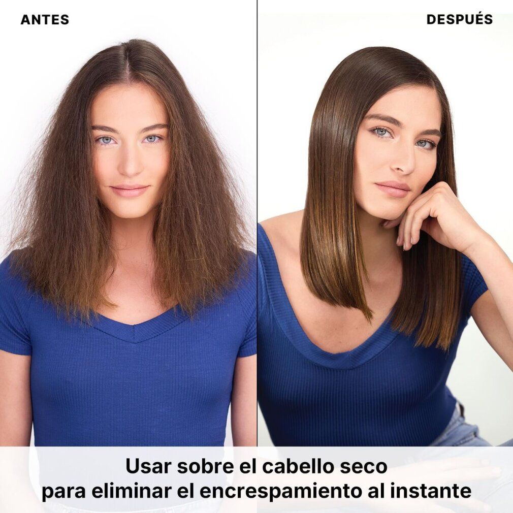 Comparaison avant/après des textures de cheveux montrant l'effet de Color Wow One Minute Transformation.
