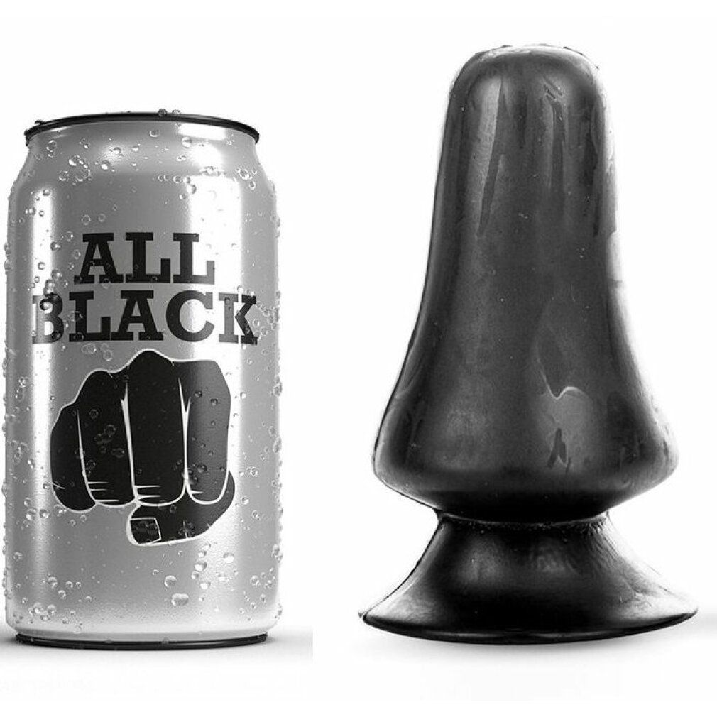 Plug anal noir à côté d'une canette marquée 'ALL BLACK'.