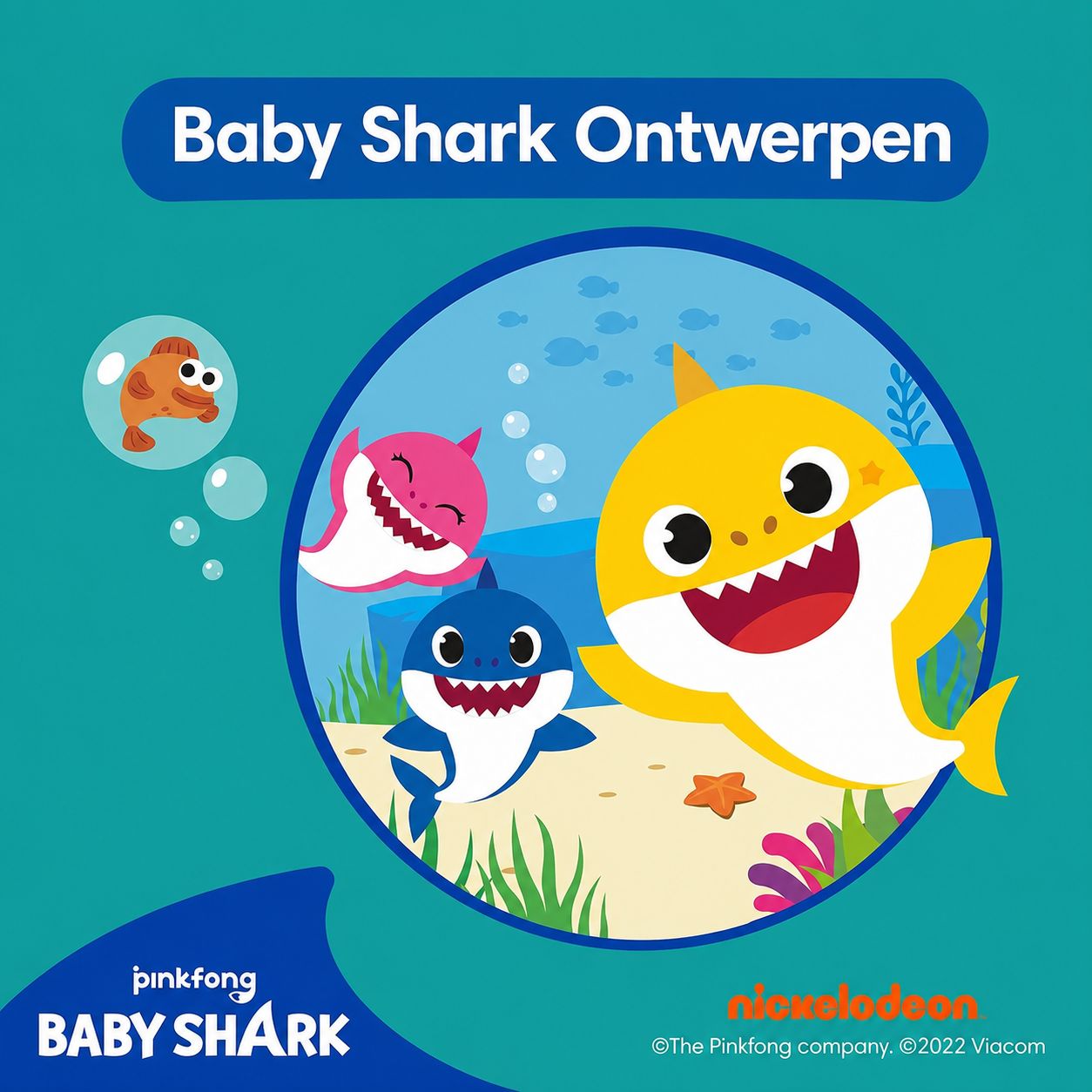 Pampers Splashers: Baby Shark ontwerp met haaien en zeemotieven.