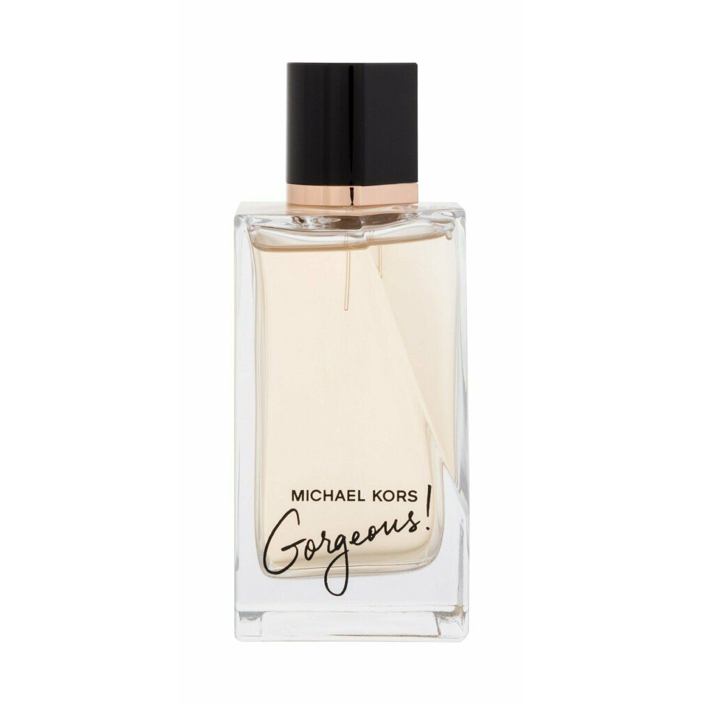Fles Michael Kors Gorgeous Eau de Parfum met zwarte dop en gouden ring.