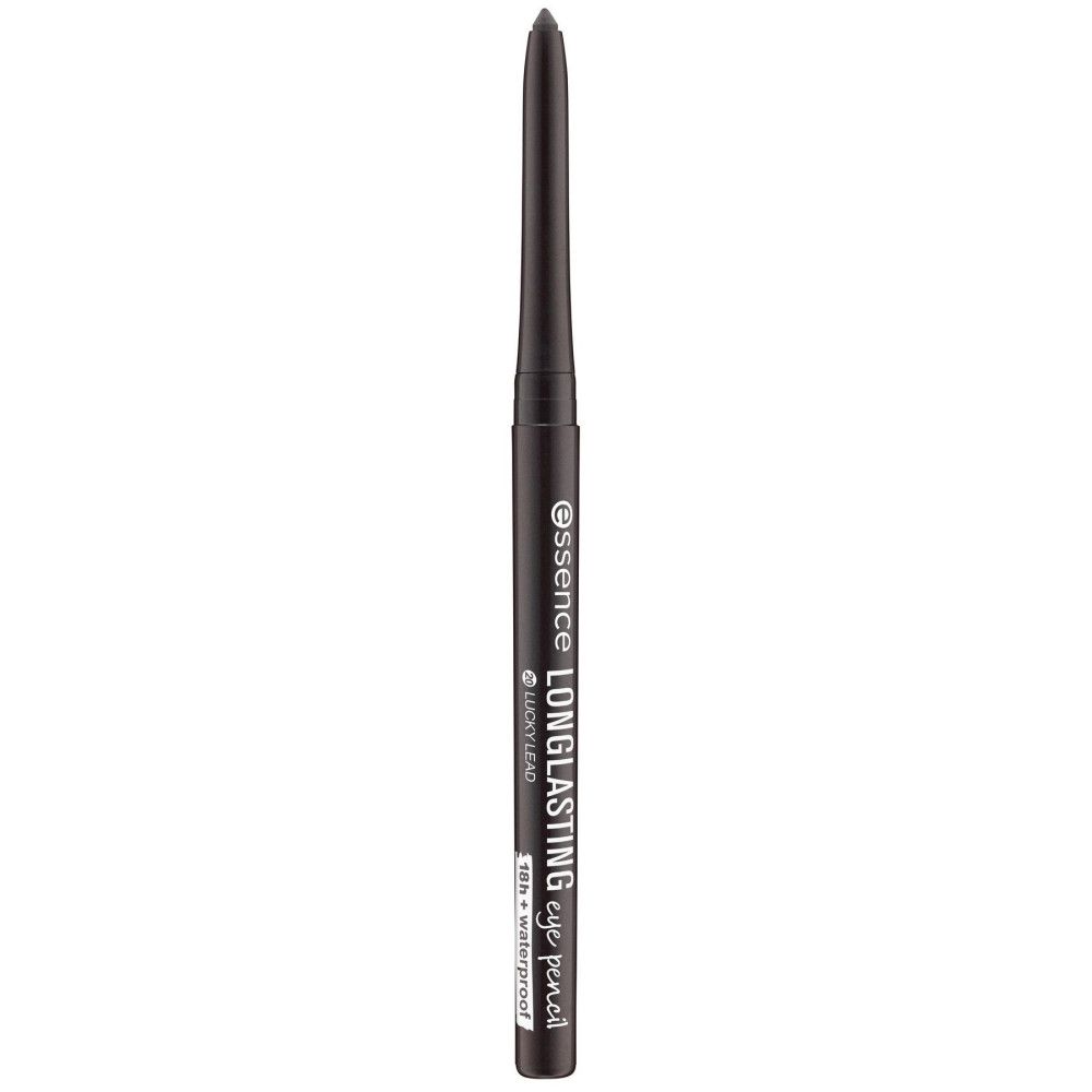 Crayon pour les yeux Essence Longlasting. Crayon brun foncé avec capuchon noir. Inscription : Longlasting, waterproof.