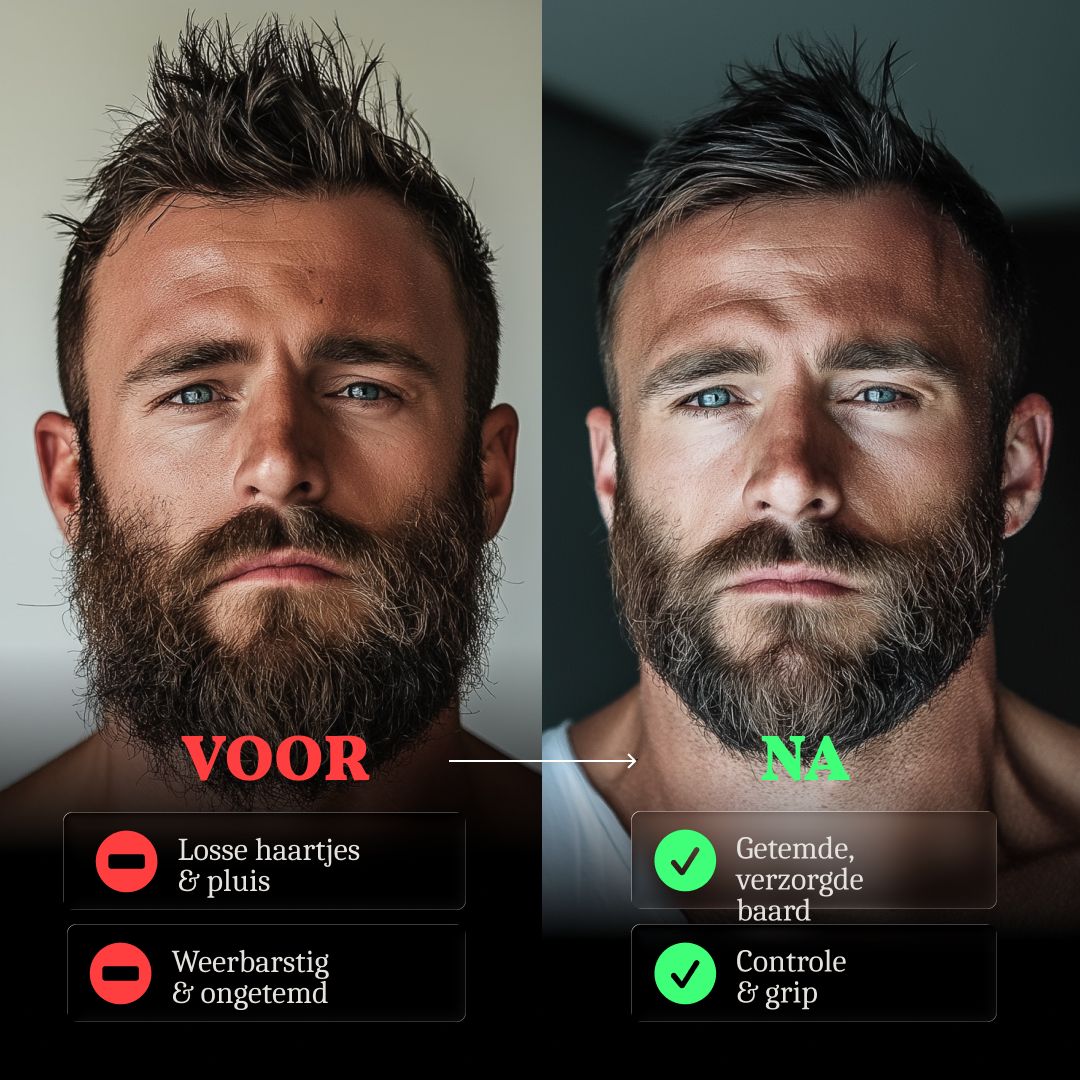 Voor/na vergelijking van een getemde baard.