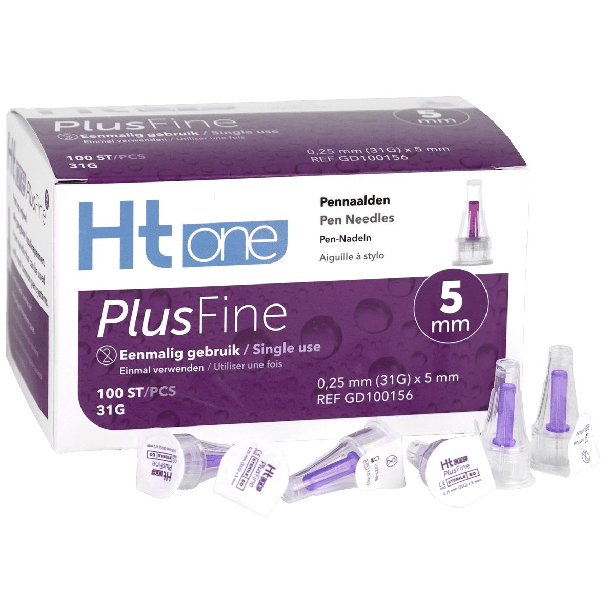 Aiguilles pour stylo Ht one PlusFine, 5 mm de long, 31G. Emballage individuel, 100 pièces.