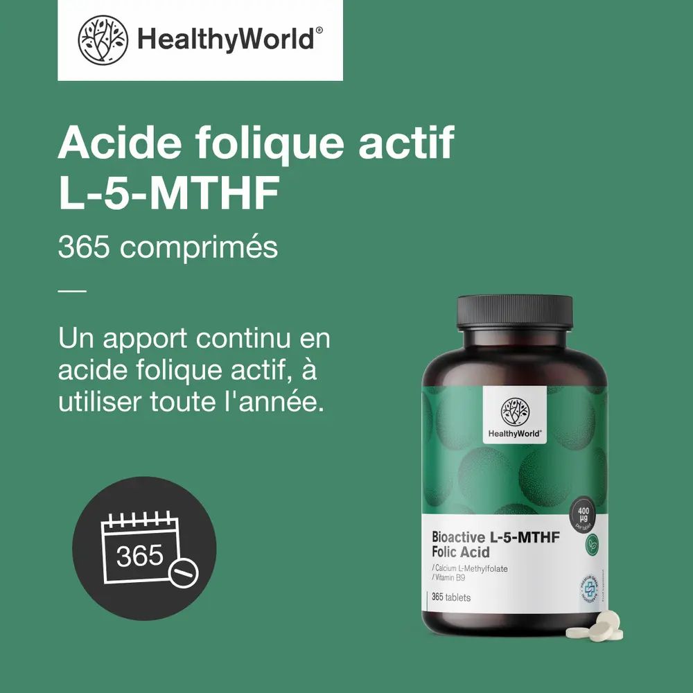 Trois bouteilles d'Acide folique actif L-5-MTHF, pour femmes enceintes et planifiant une grossesse.