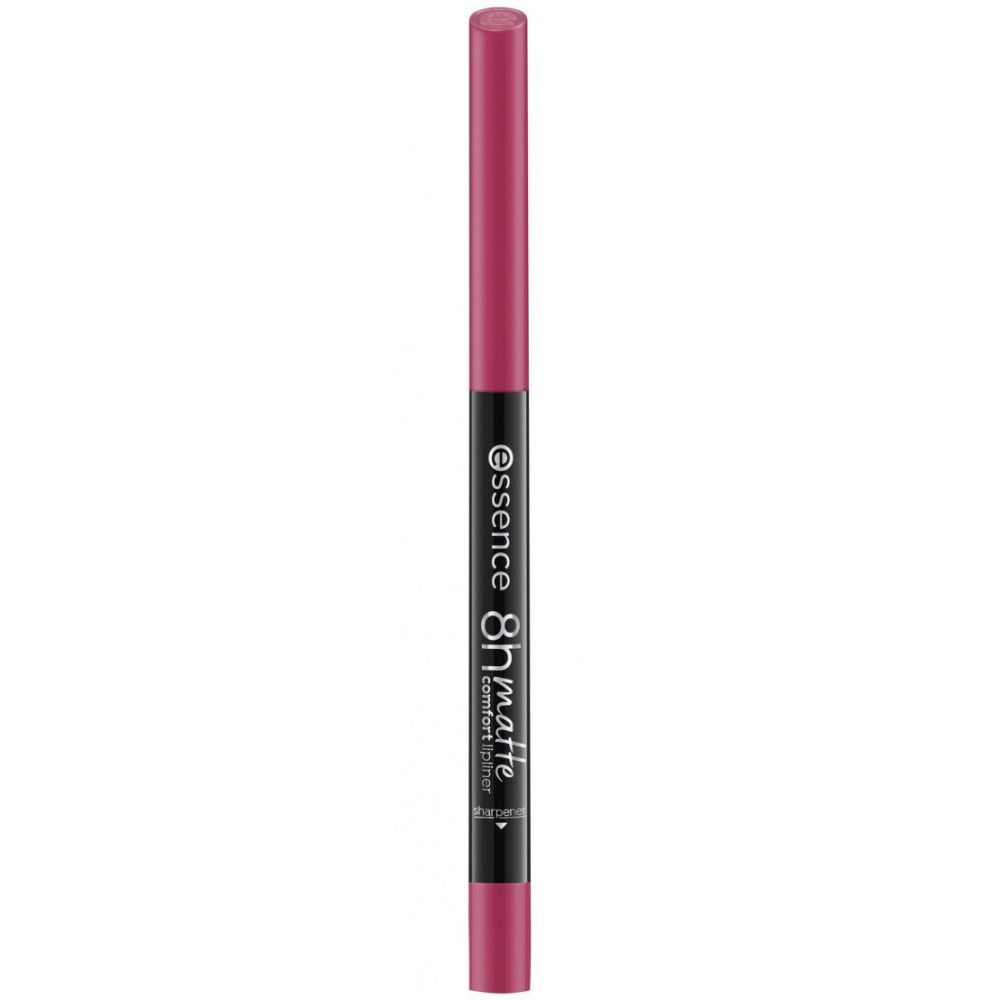 Roze lippenstiftstift. Opschrift: Essence, 8h matte comfort liner. Punt en onderkant roze.