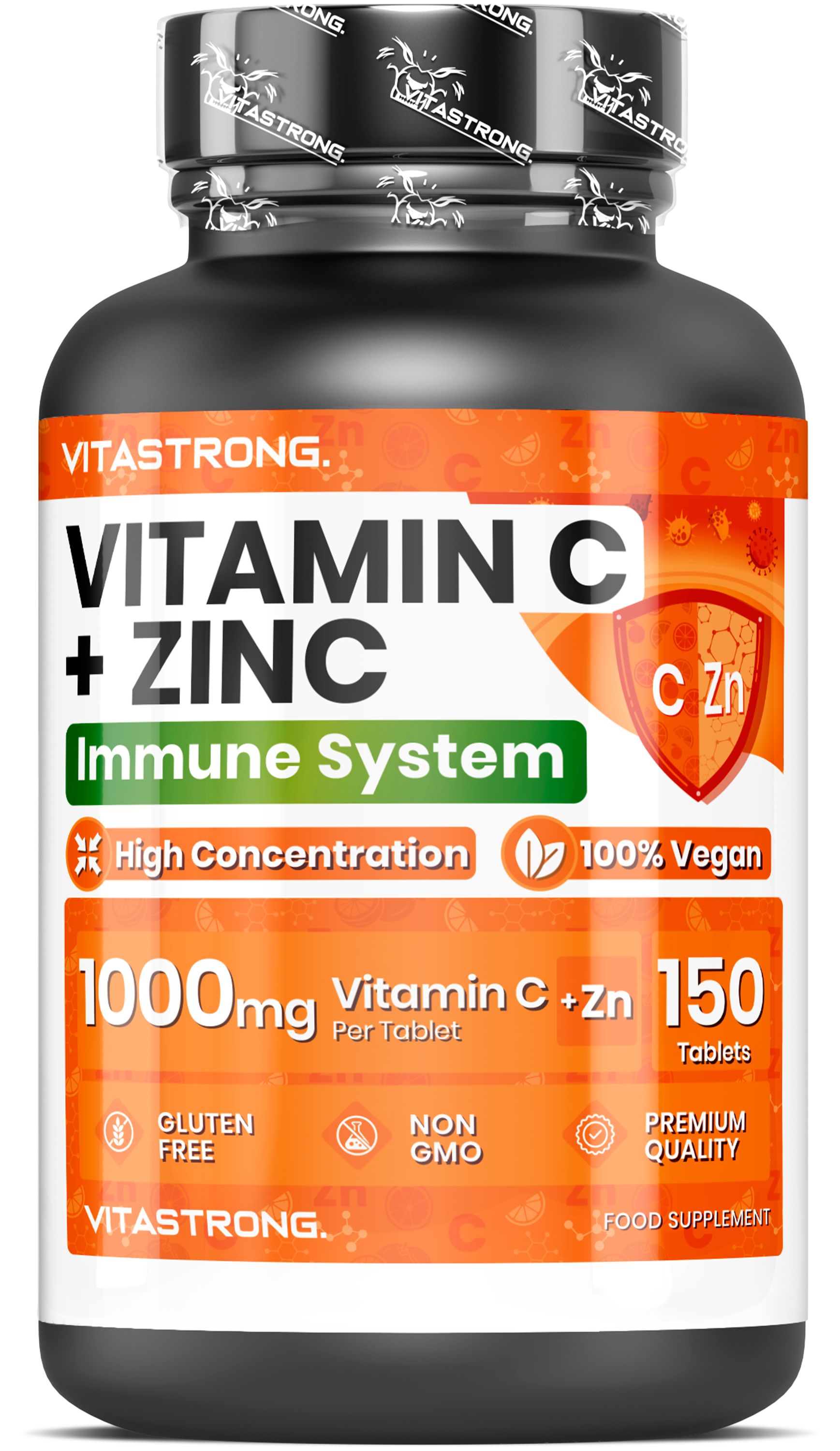 Vitastrong Vitamine C + Zink fles, 150 tabletten, hoge concentratie.