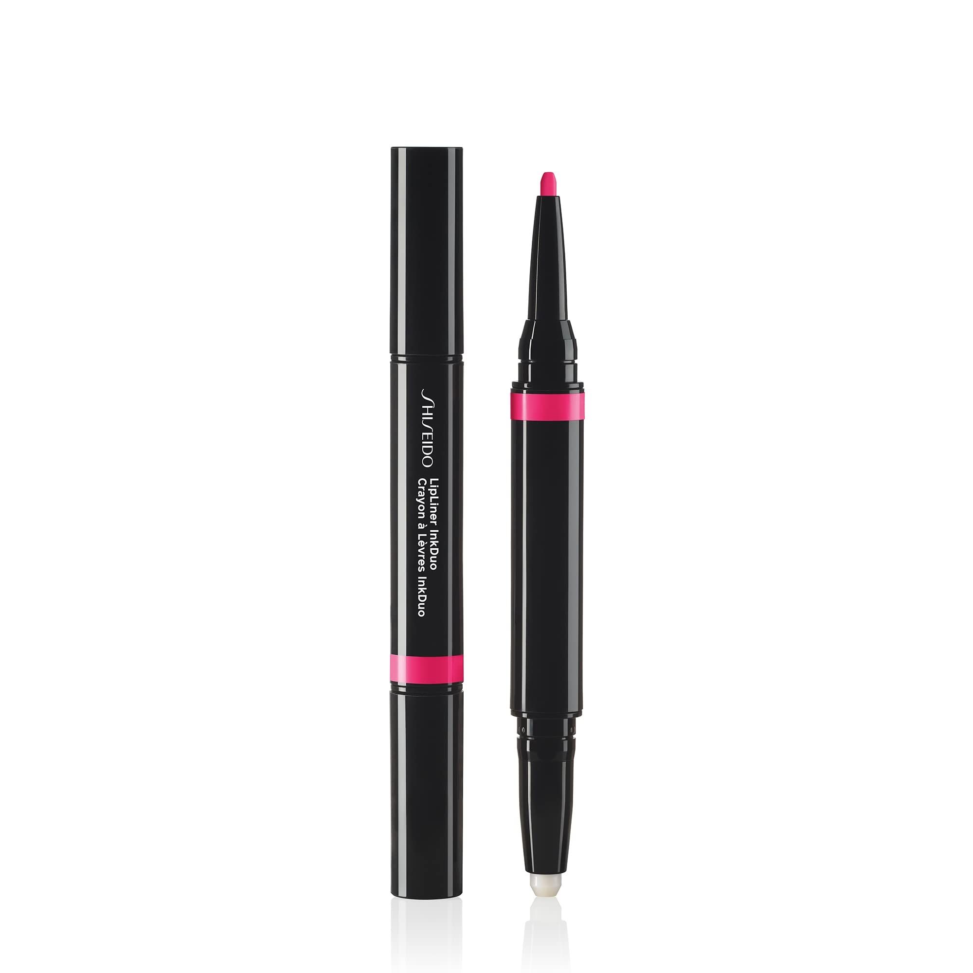 Shiseido Inkduo Crayon à lèvres. Crayon noir avec marqueur magenta. Crayon d'un côté, applicateur de l'autre.