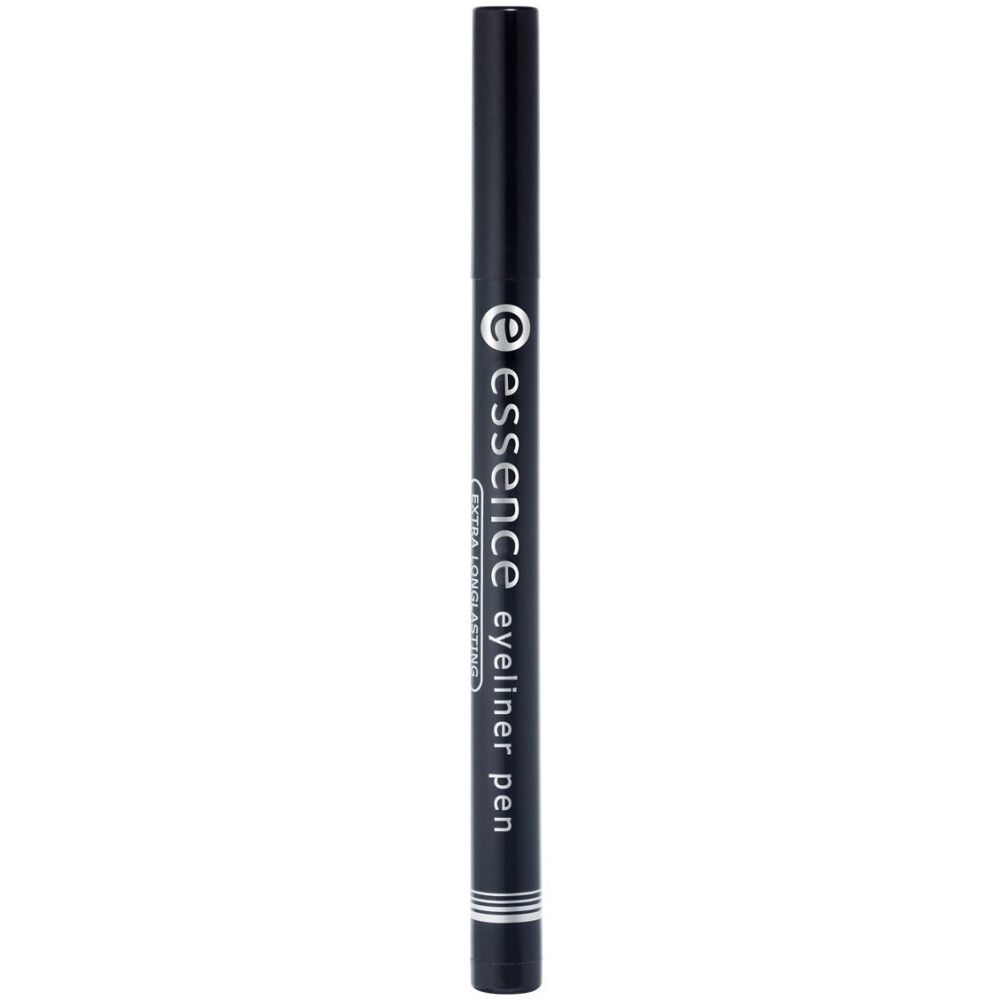 Eyeliner Stift Extra Langanhaltend Essence. Stylo noir avec détails argentés. Nom du produit et marque visibles.