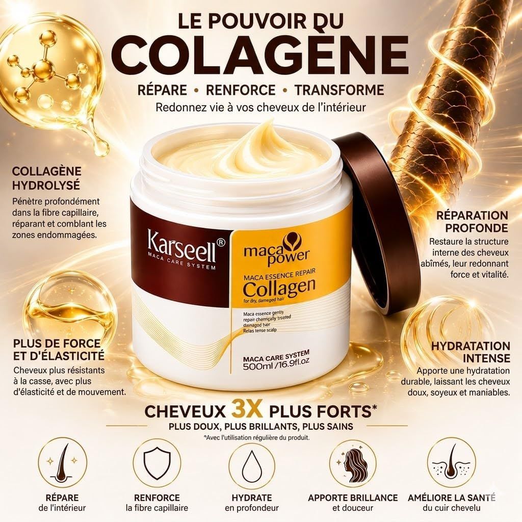 KARSEELL Masque Capillaire au Collagène – Réparation Nutrition et Hydratation