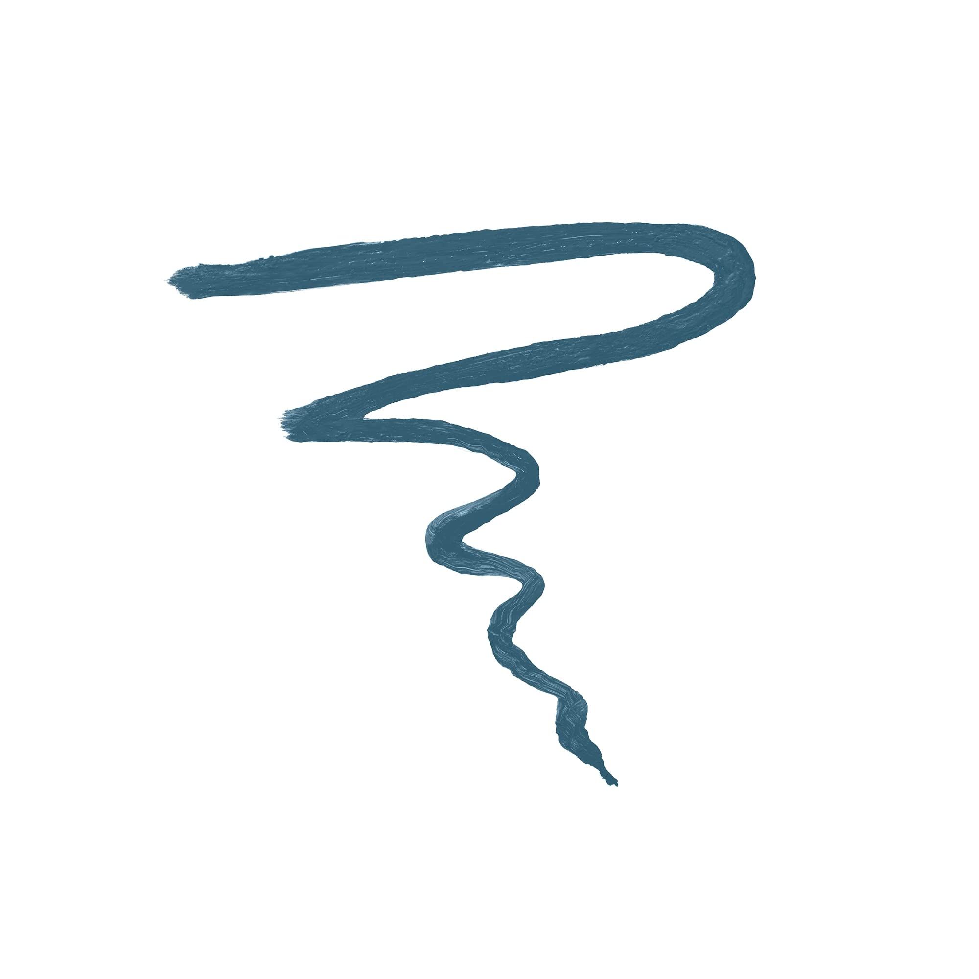 Un trait incurvé de l'eye-liner Shiseido Eye Microliner Ink 08 en Teal. Le trait est représenté sur fond blanc.