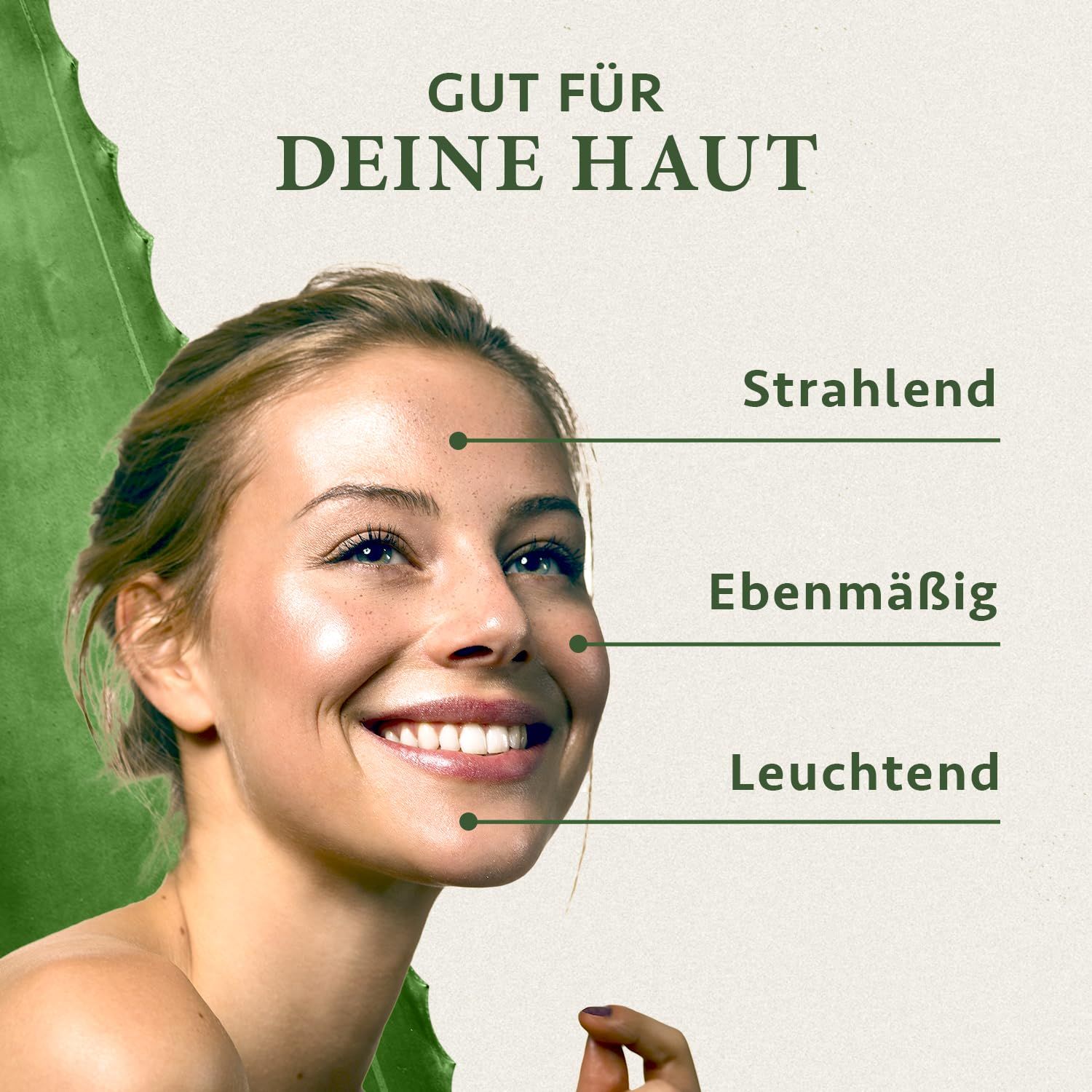 Femme à la peau radieuse, pointant vers les joues et le front.