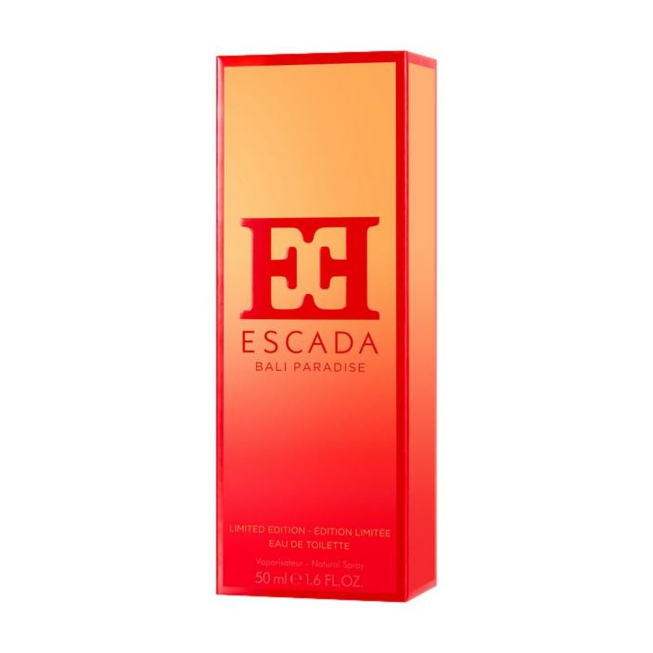 Emballage Escada Bali Paradise. Boîte rouge et orange. Édition limitée. Eau de Toilette Spray.