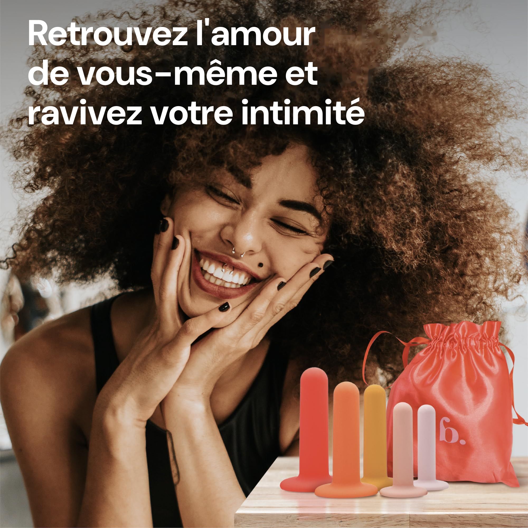 Tableau des tailles pour dilatateurs en silicone, indiquant longueur, circonférence et poids.