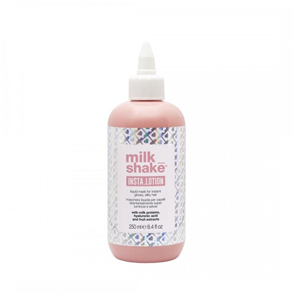Milkshake Insta Lotion dans une bouteille rose avec un bouchon blanc. Contient 250 ml.