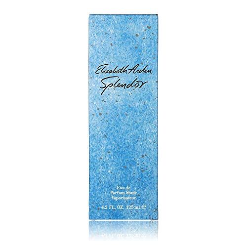 Boîte bleue Elizabeth Arden Splendor. Texte et informations produit. 4.2 fl.oz. 125 ml.