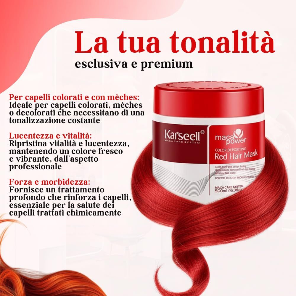 Rood haarmasker van KarSeell met Maca Power, 500ml.