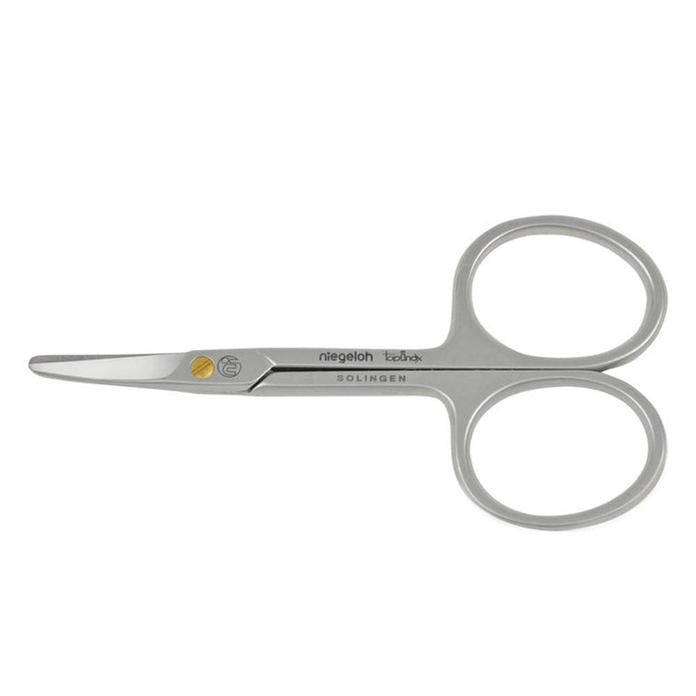Ciseaux pour bébé argentés. Pointes arrondies, deux anneaux pour les doigts. Marque Niegeloh Solingen.