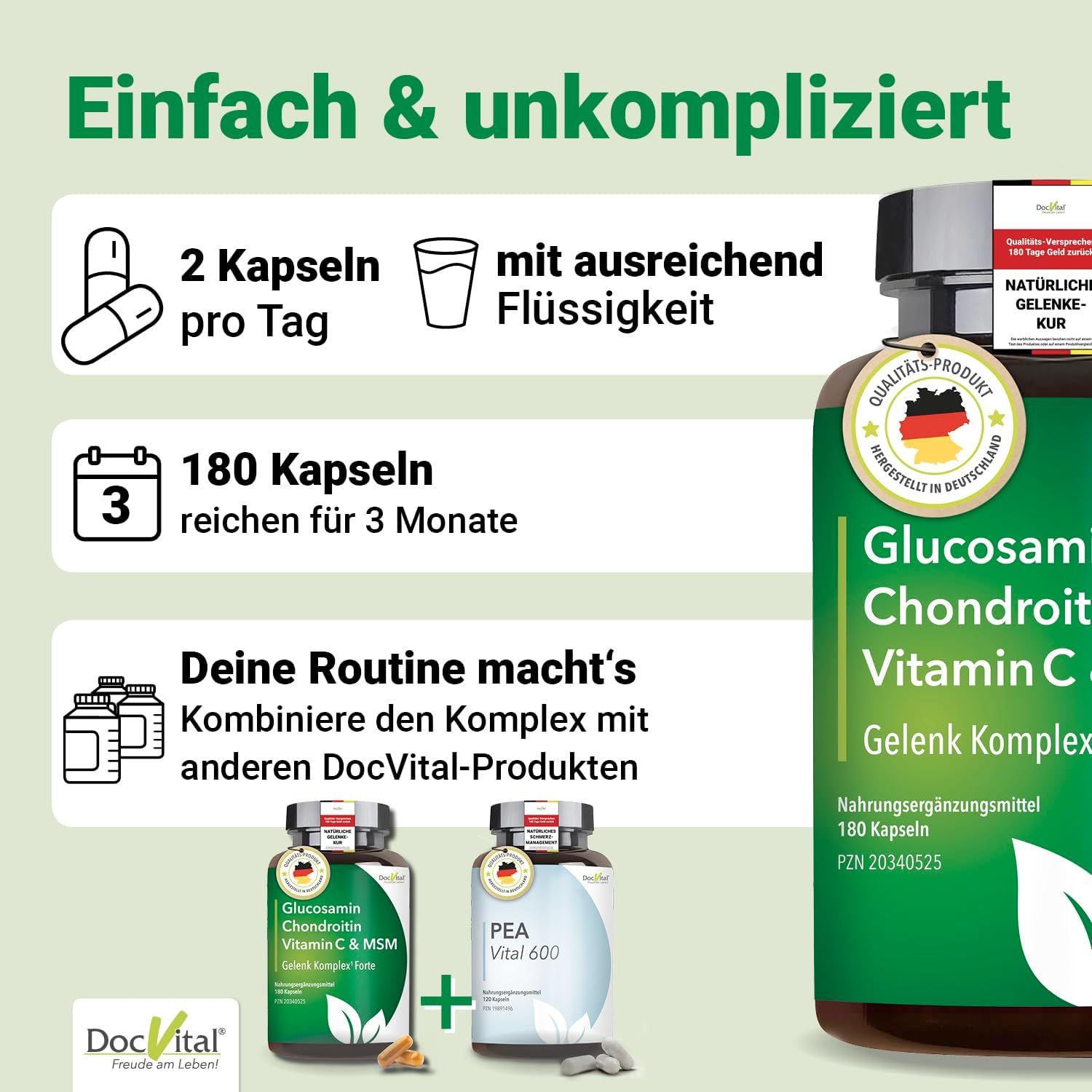 DocVital Glucosamine Chondroïtine MSM Gélules: Flacon de 180 gélules, Complexe Articulaire Forte.