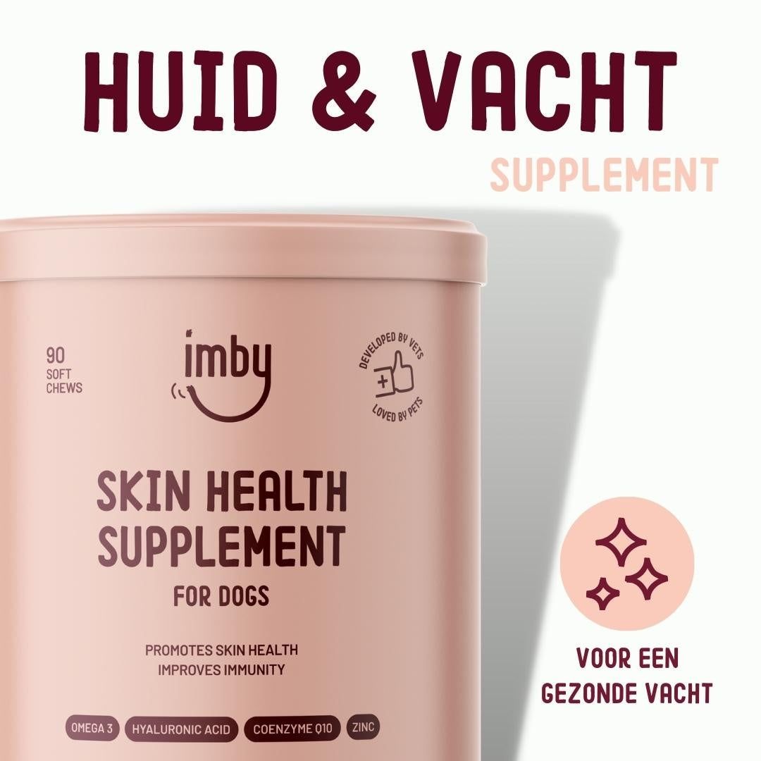 Supplément pour la santé de la peau et du pelage pour chiens Imby, 90 bouchées tendres.