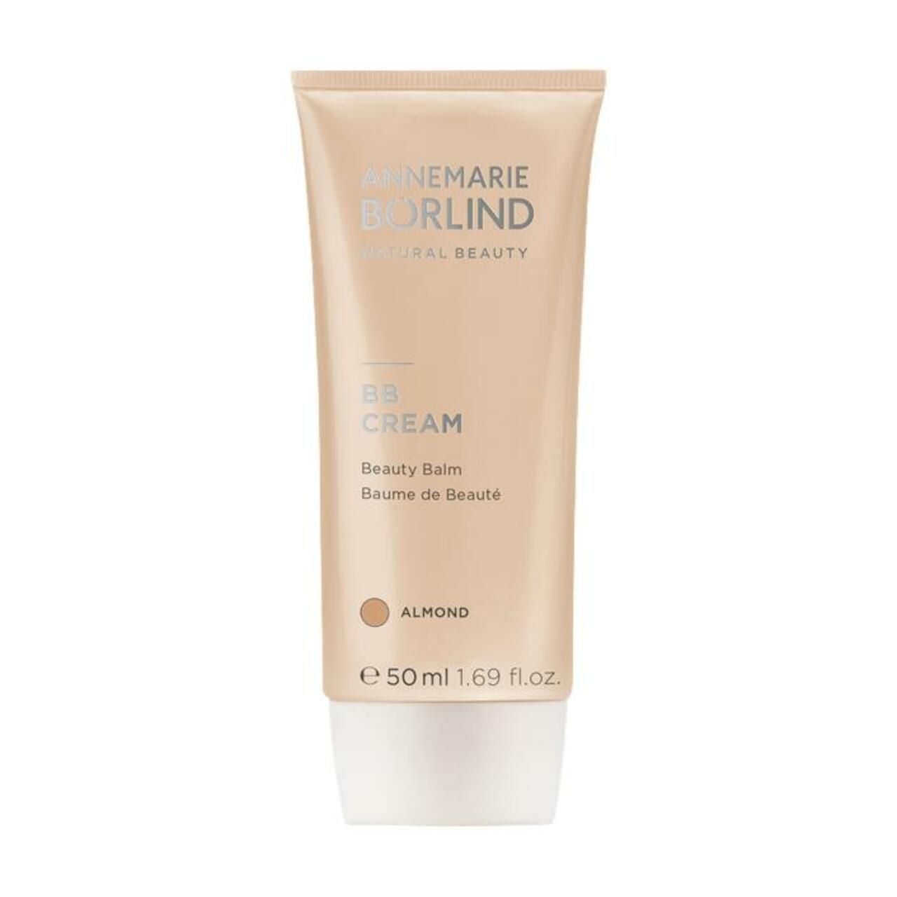 Annemarie Börlind BB Cream, tube. Beige tube met tekst en productnaam. "Almond" tint. 50ml.