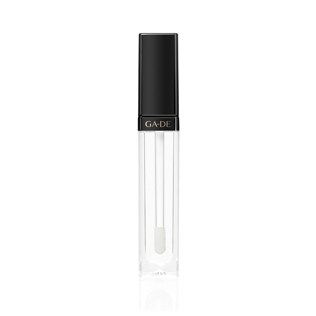 Ga-De Crystal Lights Lipgloss. Transparante huls met zwarte dop. De tekst "GA-DE" is zichtbaar. Applicator binnenin.