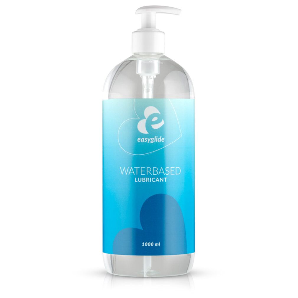 Transparante fles met pomp. Label met logo en tekst "WATERBASED LUBRICANT". Inhoud: 1000 ml.