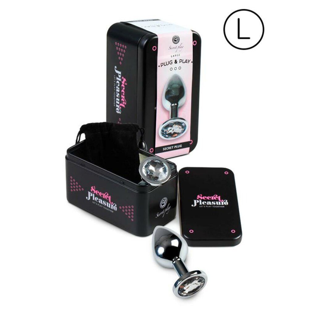 Anale plug set met metalen plug, opbergdoos en zakje. Maat L.