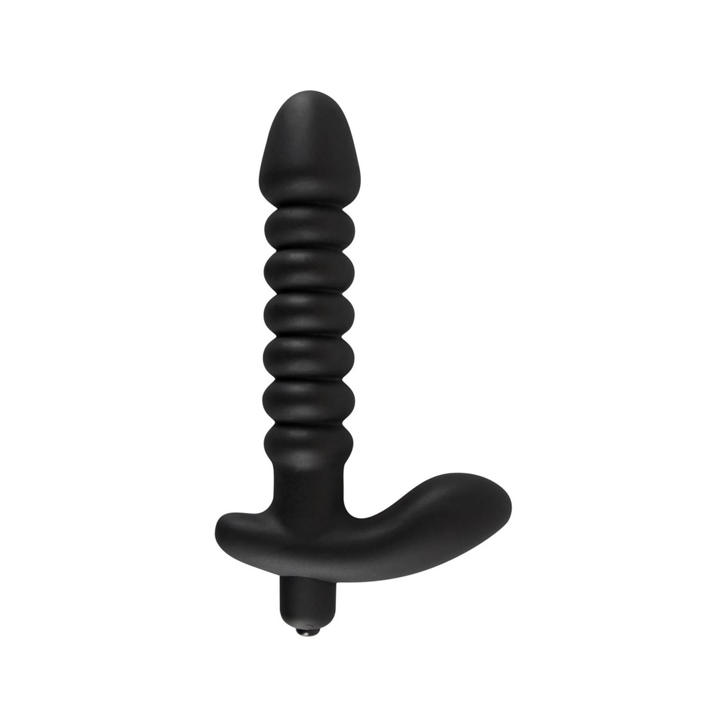 Zwarte vibrator, geribbelde schacht en gebogen handvat, geïsoleerd.