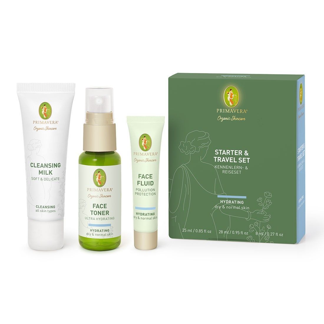 Coffret de soins de la peau biologiques Primavera pour débutants et voyageurs Hydratant