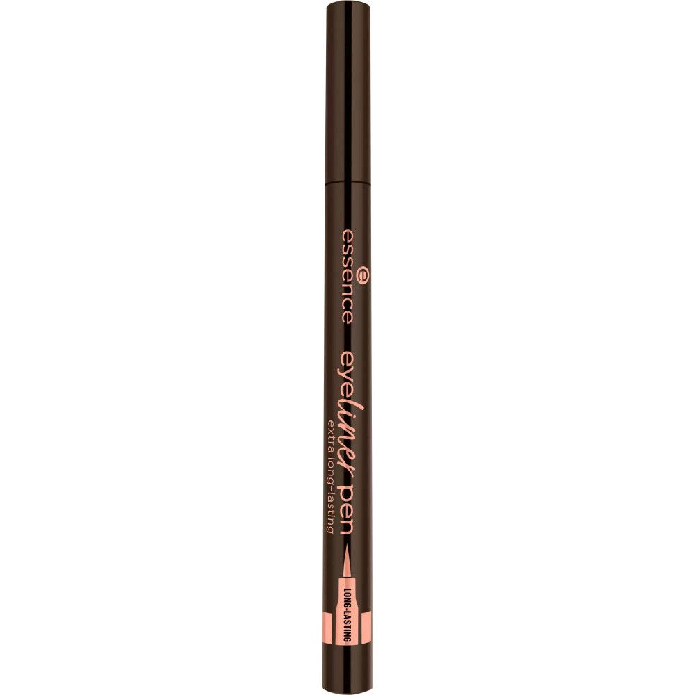 Stylo eyeliner Essence, extra longue tenue. Stylo noir avec pointe. Nom du produit et marque visibles.