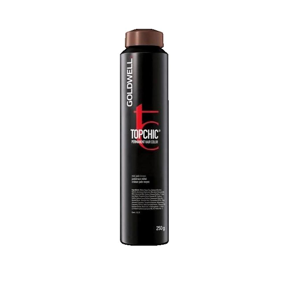 Goldwell Topchic Coloration Permanente. Flacon noir avec couvercle marron. Inscription rouge Topchic.