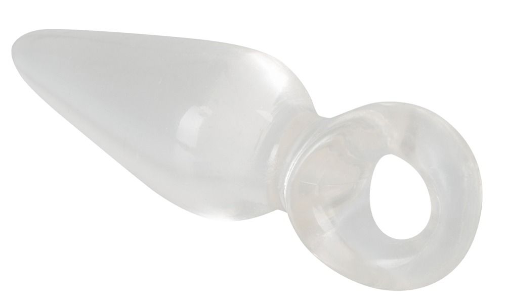 Plug conique transparent avec une poignée en anneau.