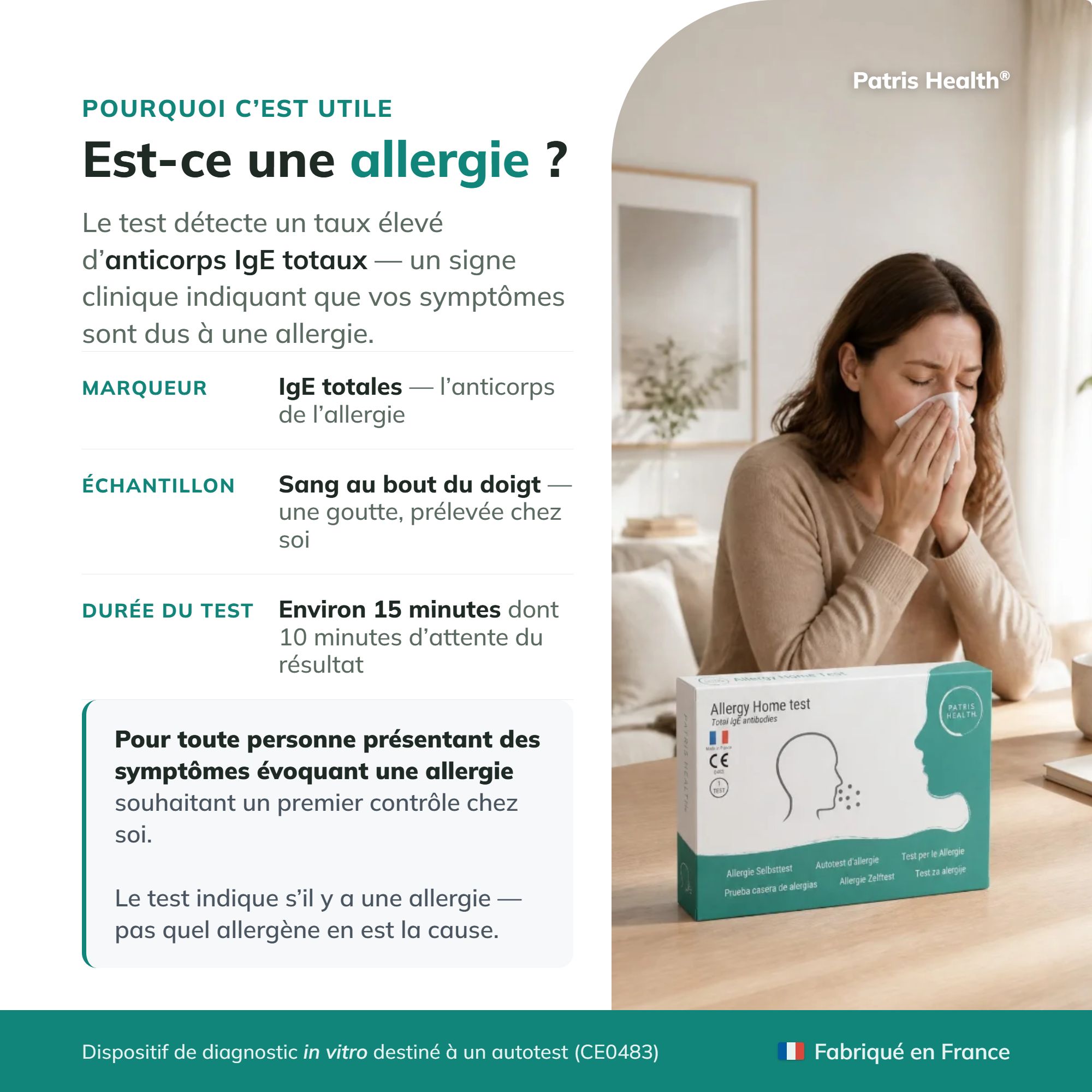 Pourquoi le test rapide d'allergie est utile : marqueur, échantillon, durée du test.