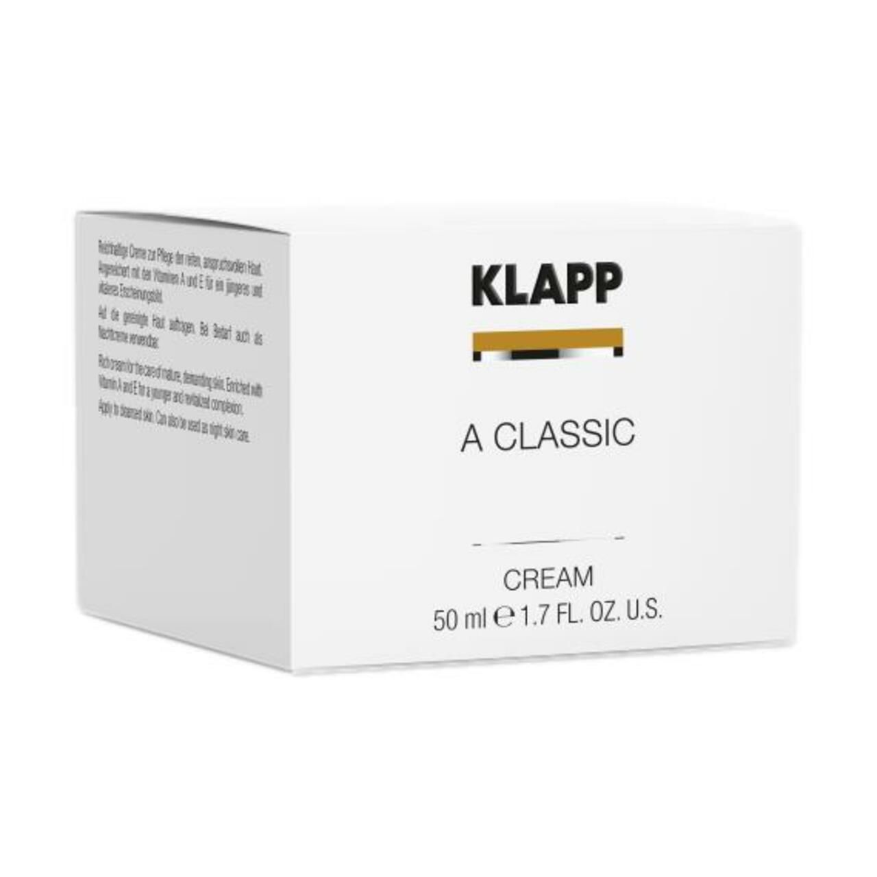 Witte verpakking met 'KLAPP A Classic CREAM'. Bevat 50 ml.