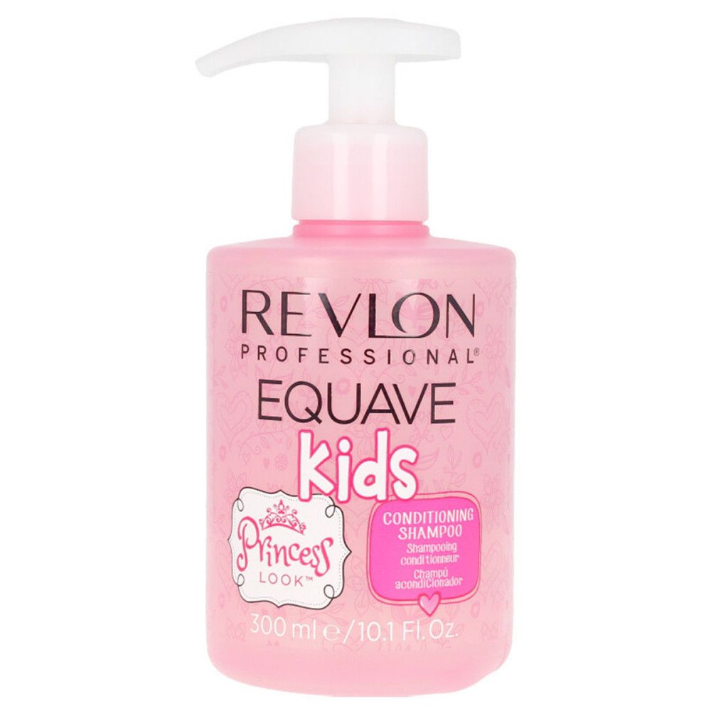 Roze shampoo fles met pomp. Opschrift: Revlon Equave Kids Princess Look. 300 ml.