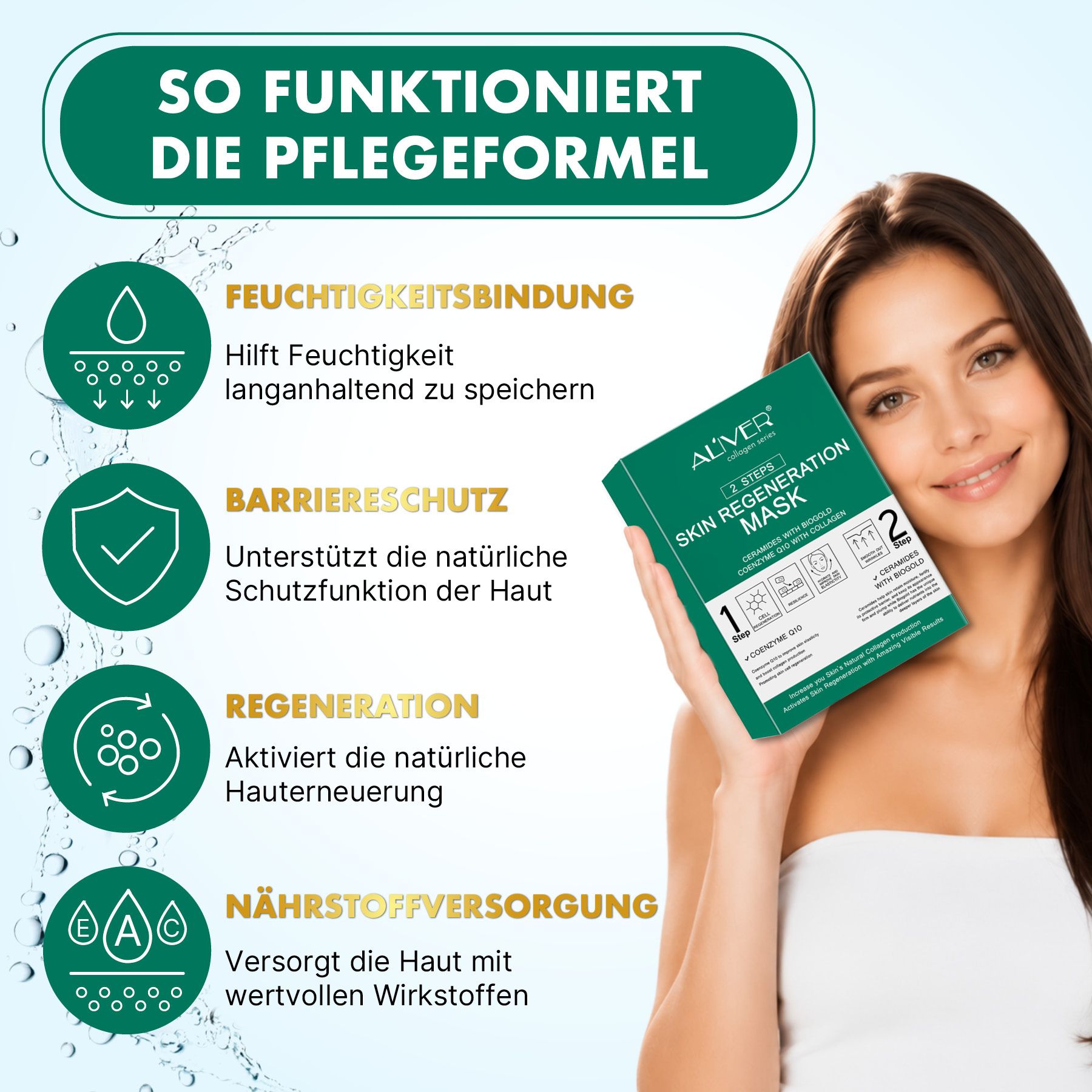 ALIVER 2-staps anti-aging gezichtsmaskersysteem met collageen en co-enzym Q10