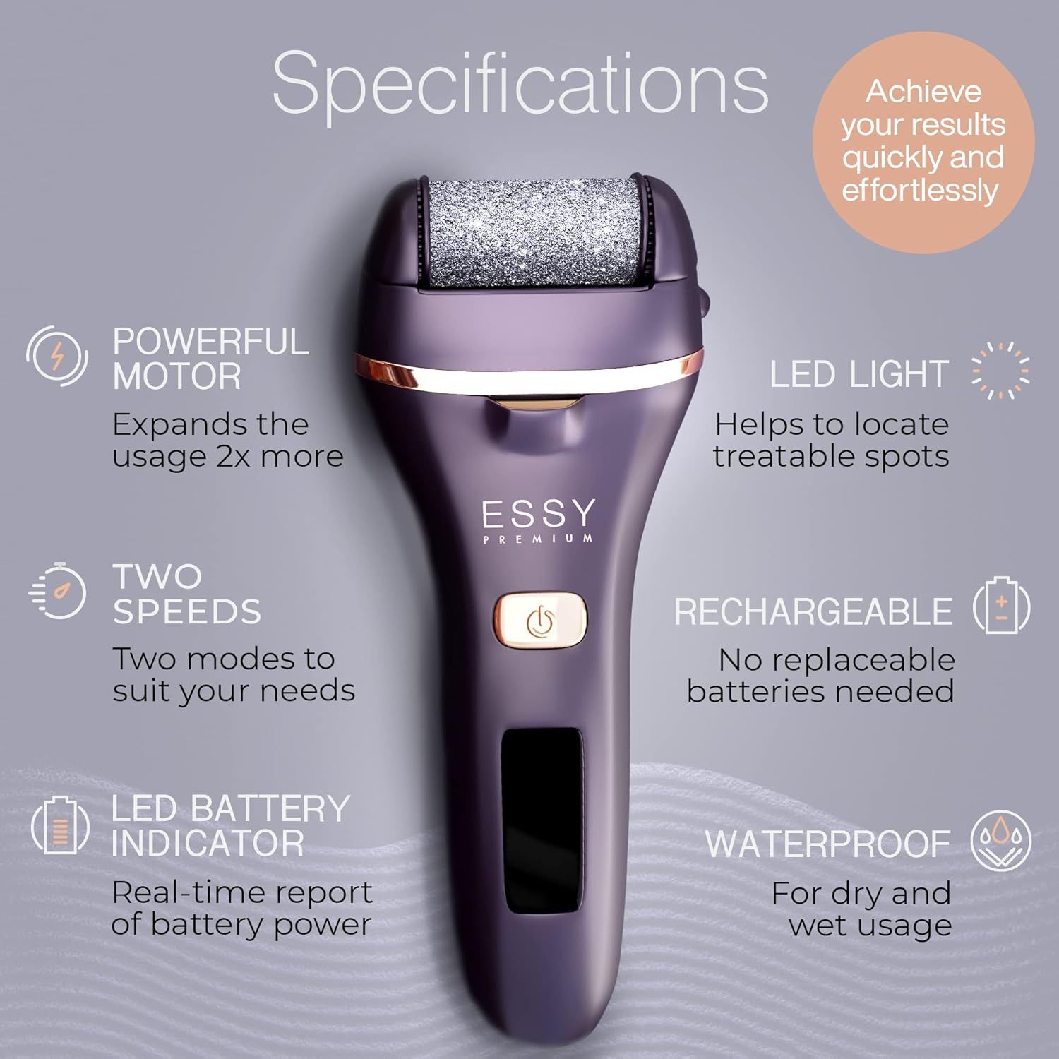 Défroisseur électrique violet avec fonctions : moteur puissant, 2 vitesses.