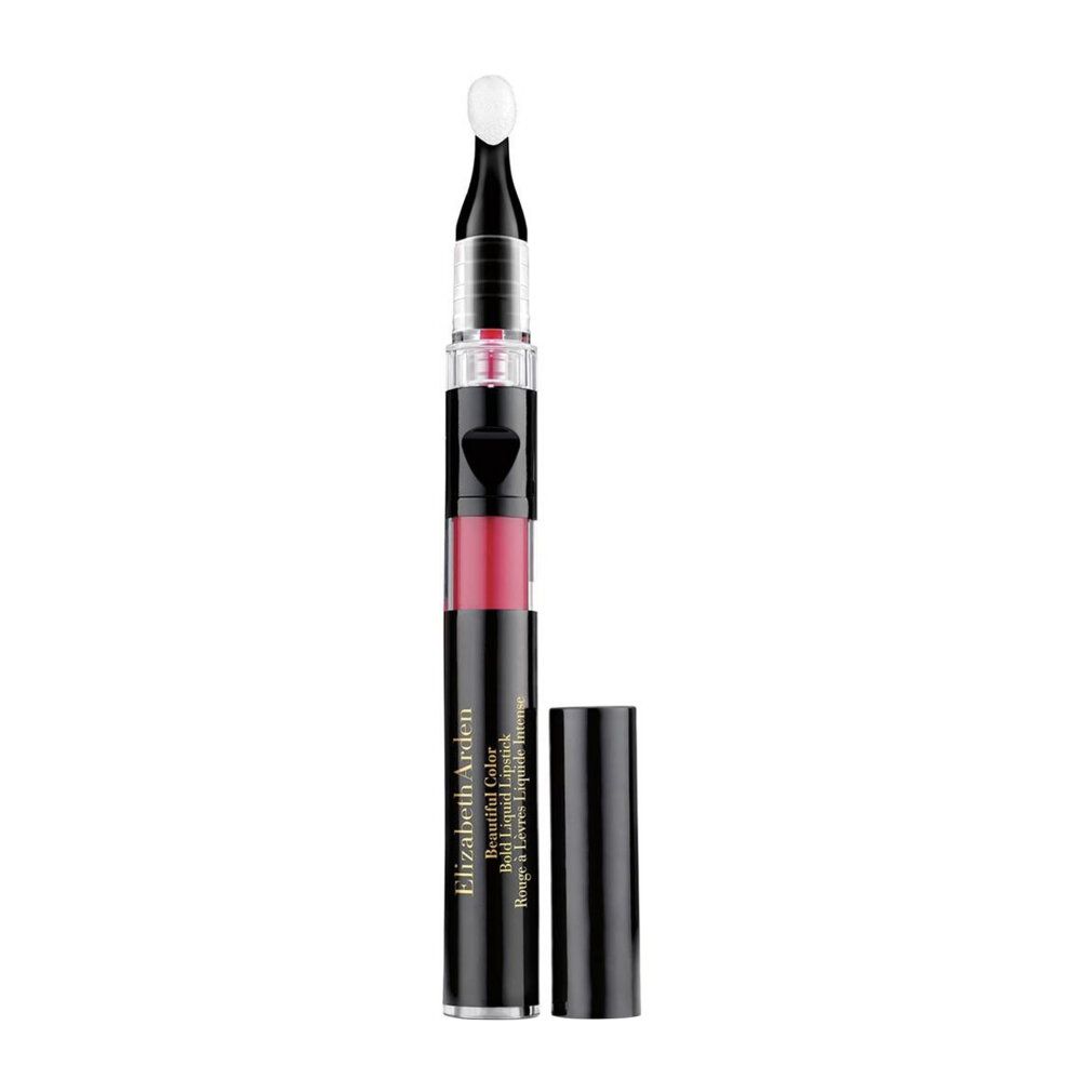 Zwarte lipstick met applicator en dop. Productnaam en merk Elizabeth Arden zichtbaar.