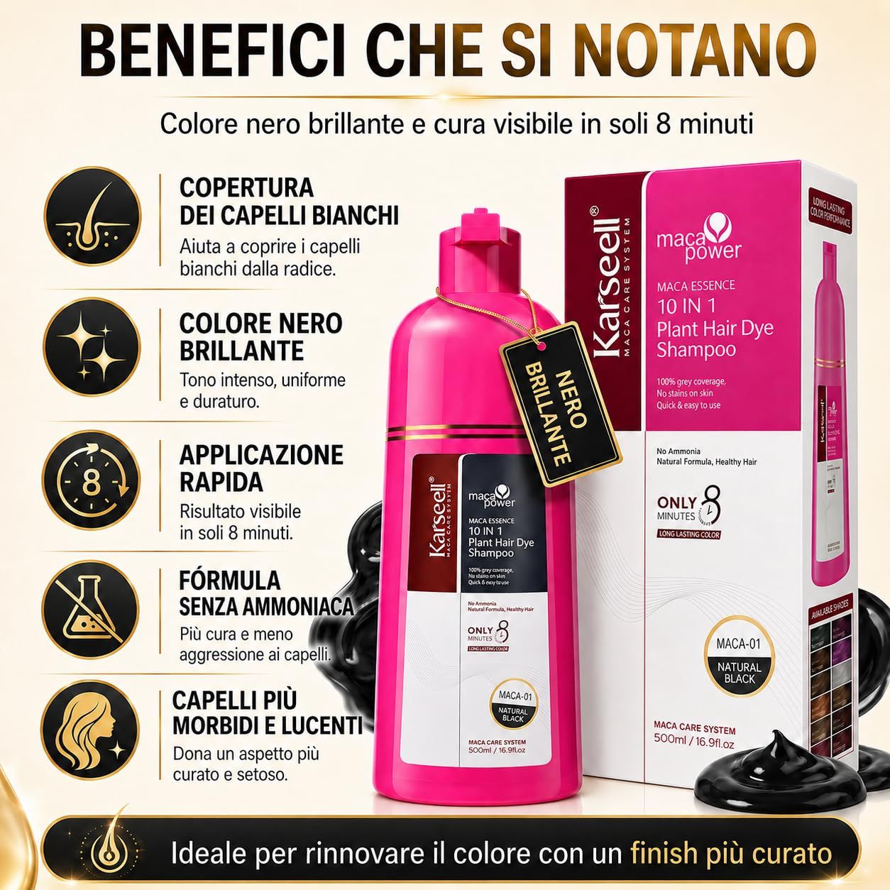 KARSEELL Shampooing Colorant Noir – Couverture rapide des Cheveux Blancs