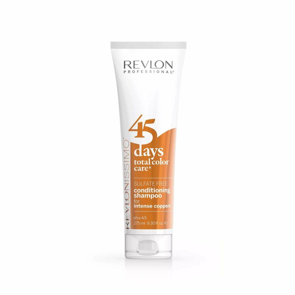 Tube blanc avec le nom du produit et l'inscription '45 days total color care' et 'Intense Coppers'.
