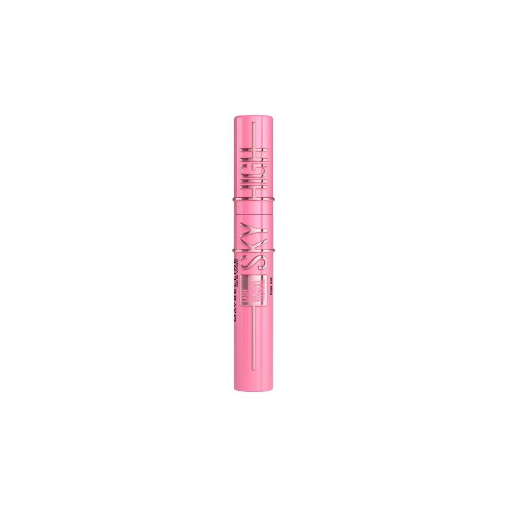 Tube de mascara rose avec l'inscription argentée "SKY HIGH".