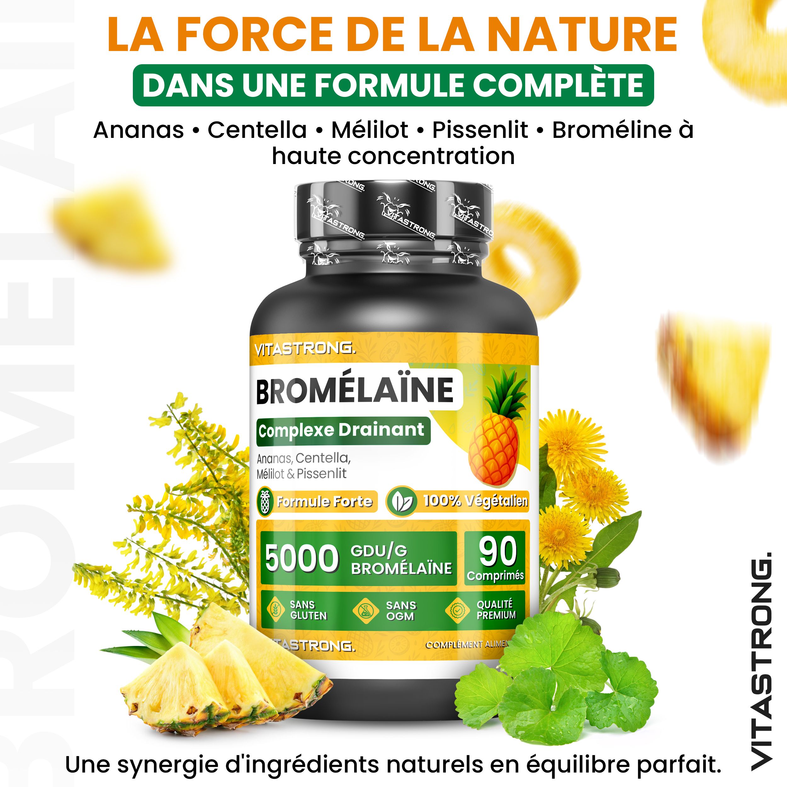 Vitastrong Bromélaïne 5000 GDU – favorise le drainage et aide contre la cellulite