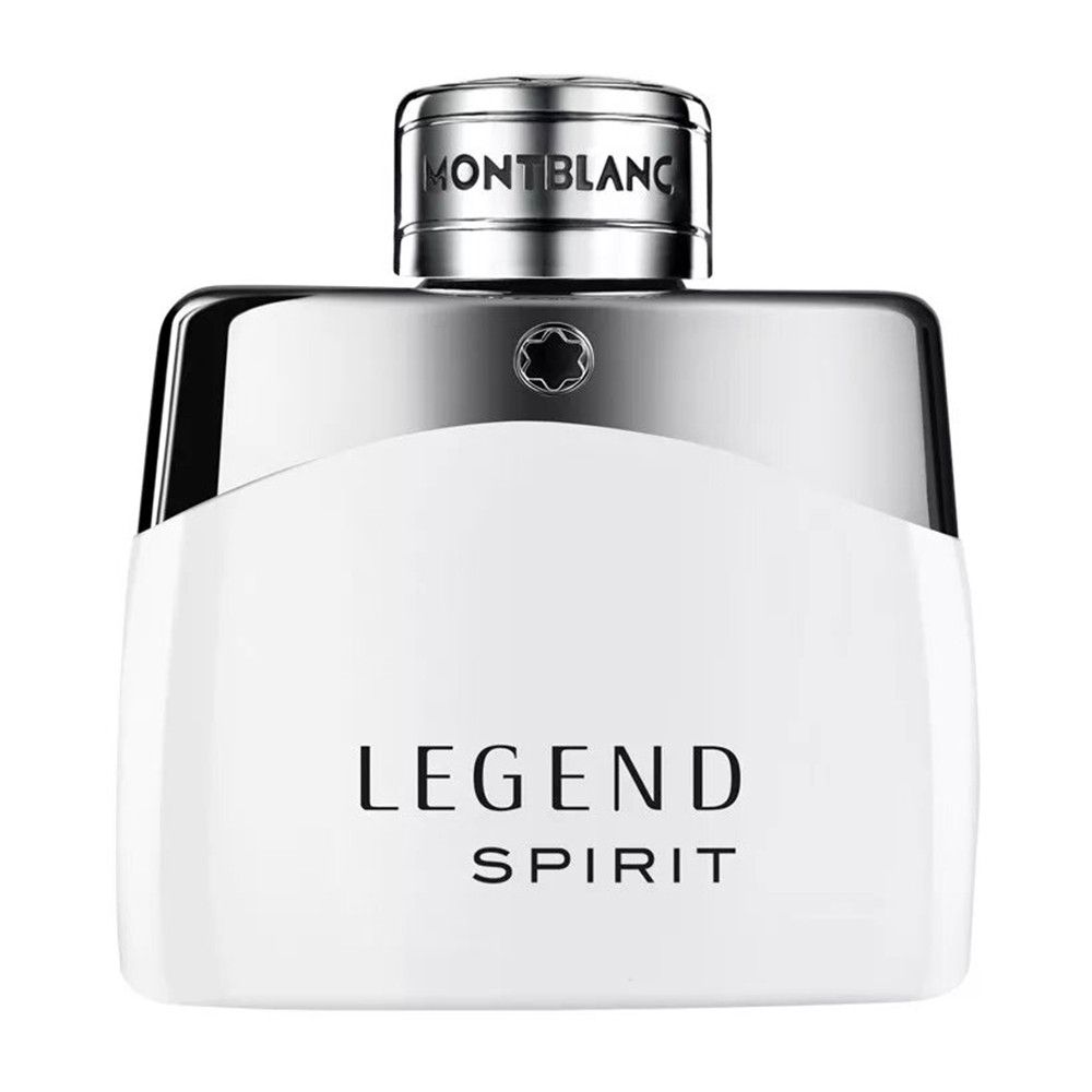 Flacon blanc avec bouchon argenté. Inscription: LEGEND SPIRIT. Forme du flacon: carrée.
