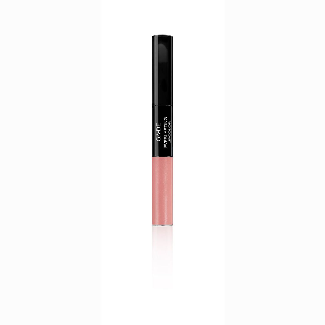 Dubbel lipproduct. Zwarte dop, roze lipkleur. Opschrift: GA-DE Everlasting Lipcolor.