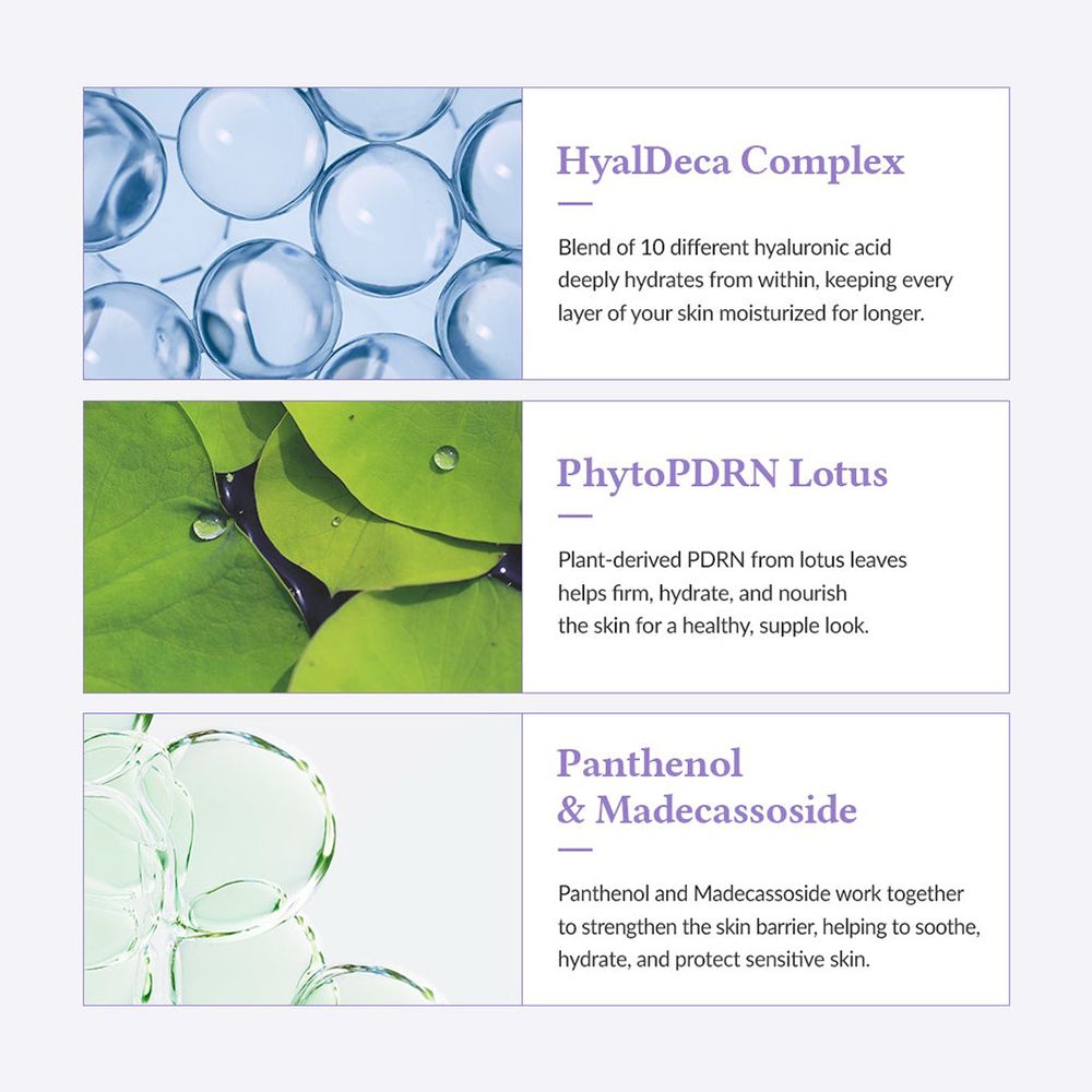 Ingrediënten van een sheetmasker: Hyaluronzuur, Lotus, Panthenol.